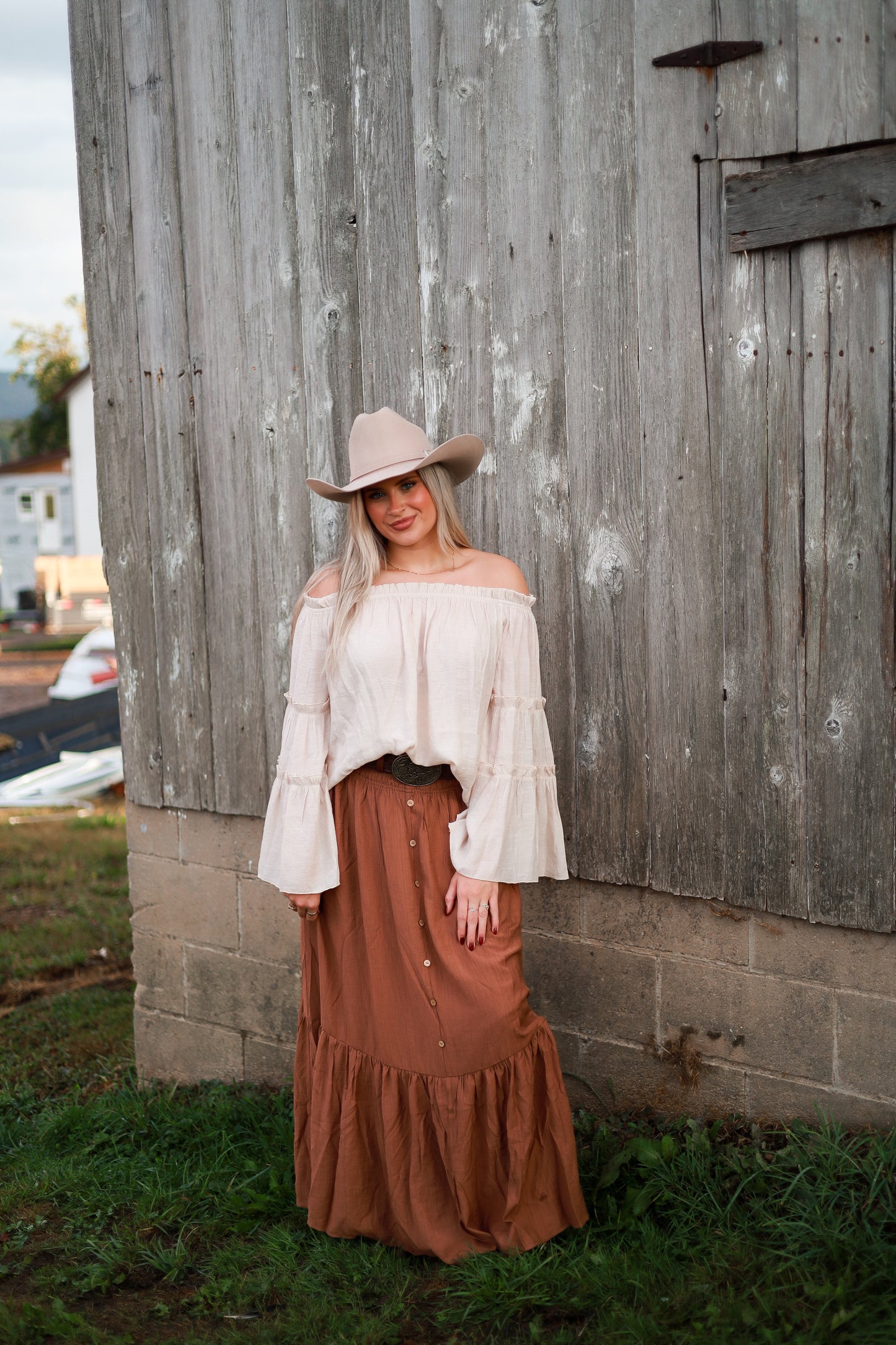 Linen Bell Sleeve Top - Cream