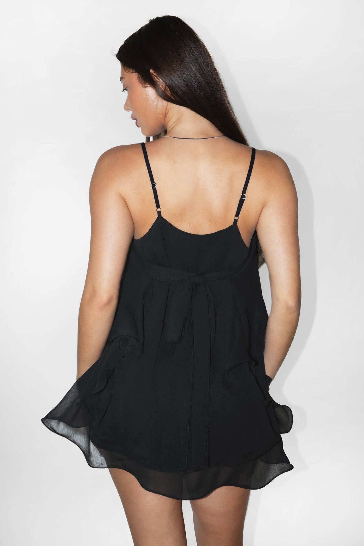 Asymmetrical Ruffle Chiffon Top - Black