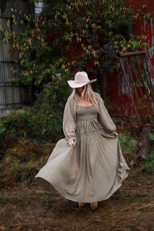 Olive Grove Peasant Maxi Dress