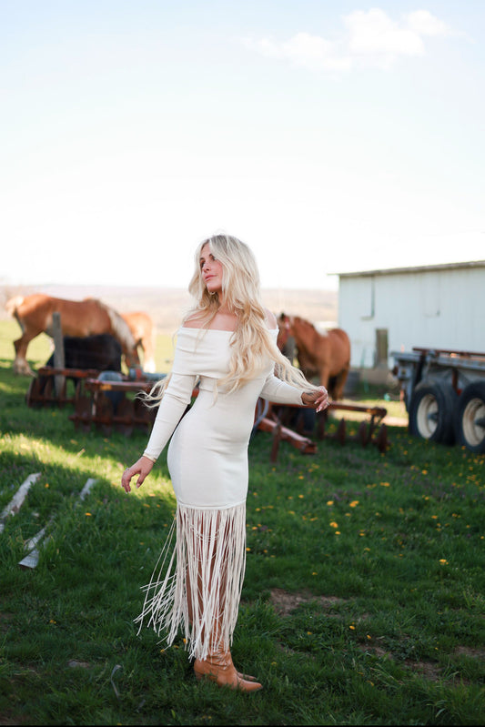 Free Winds Fringe Dress - Cream
