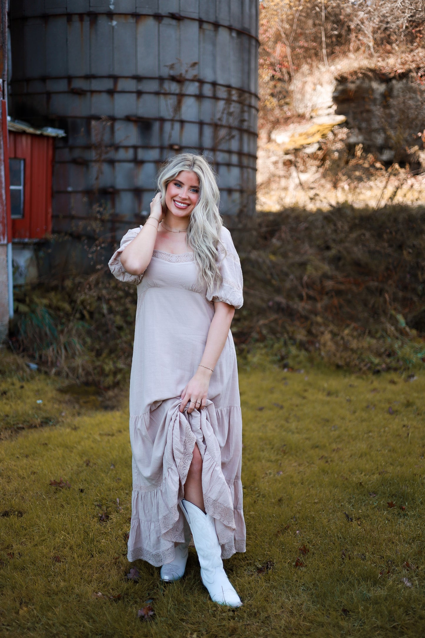 Soft Petal Lace Maxi Dress - Cream