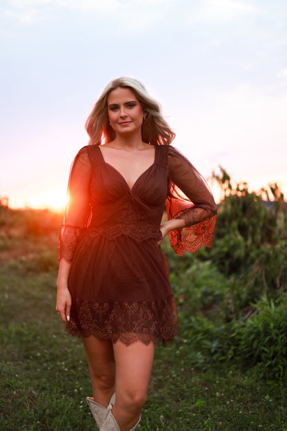 Vintage Lace Mini Dress - Truffle
