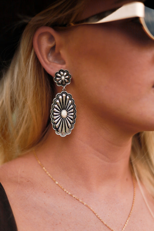 Double Concho Earrings - White