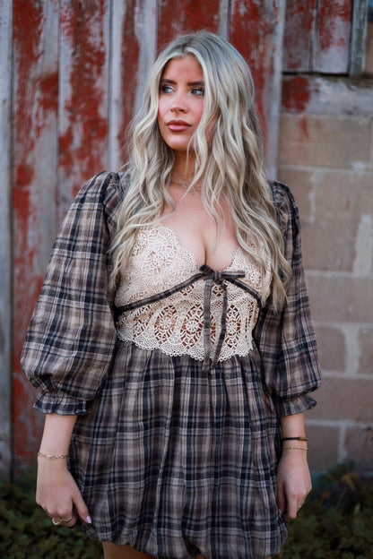 Lacewood Plaid Mini Dress - Baked Plum