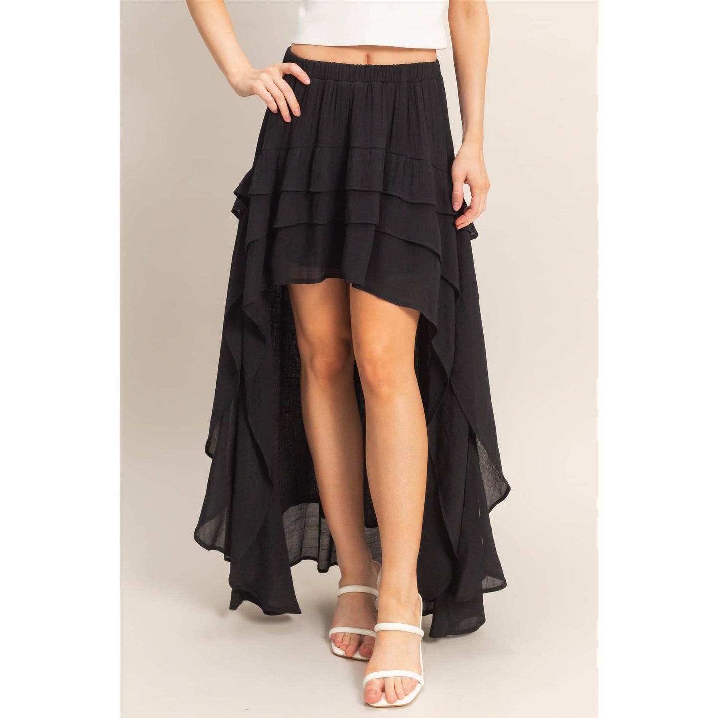 Tiered Ruffle High Low Skirt - Black