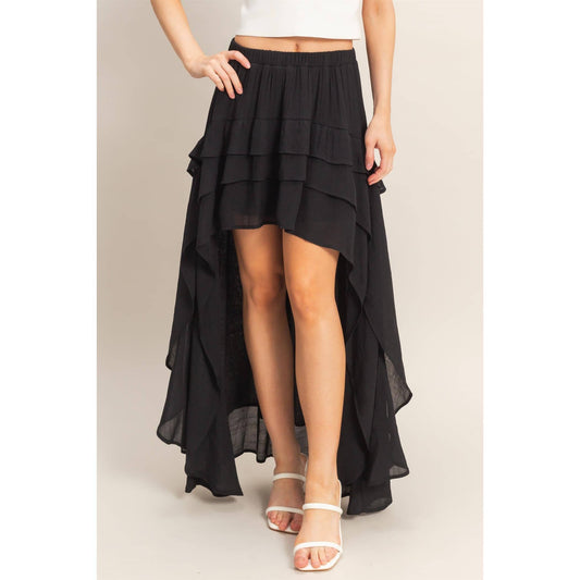 Tiered Ruffle High Low Skirt - Black