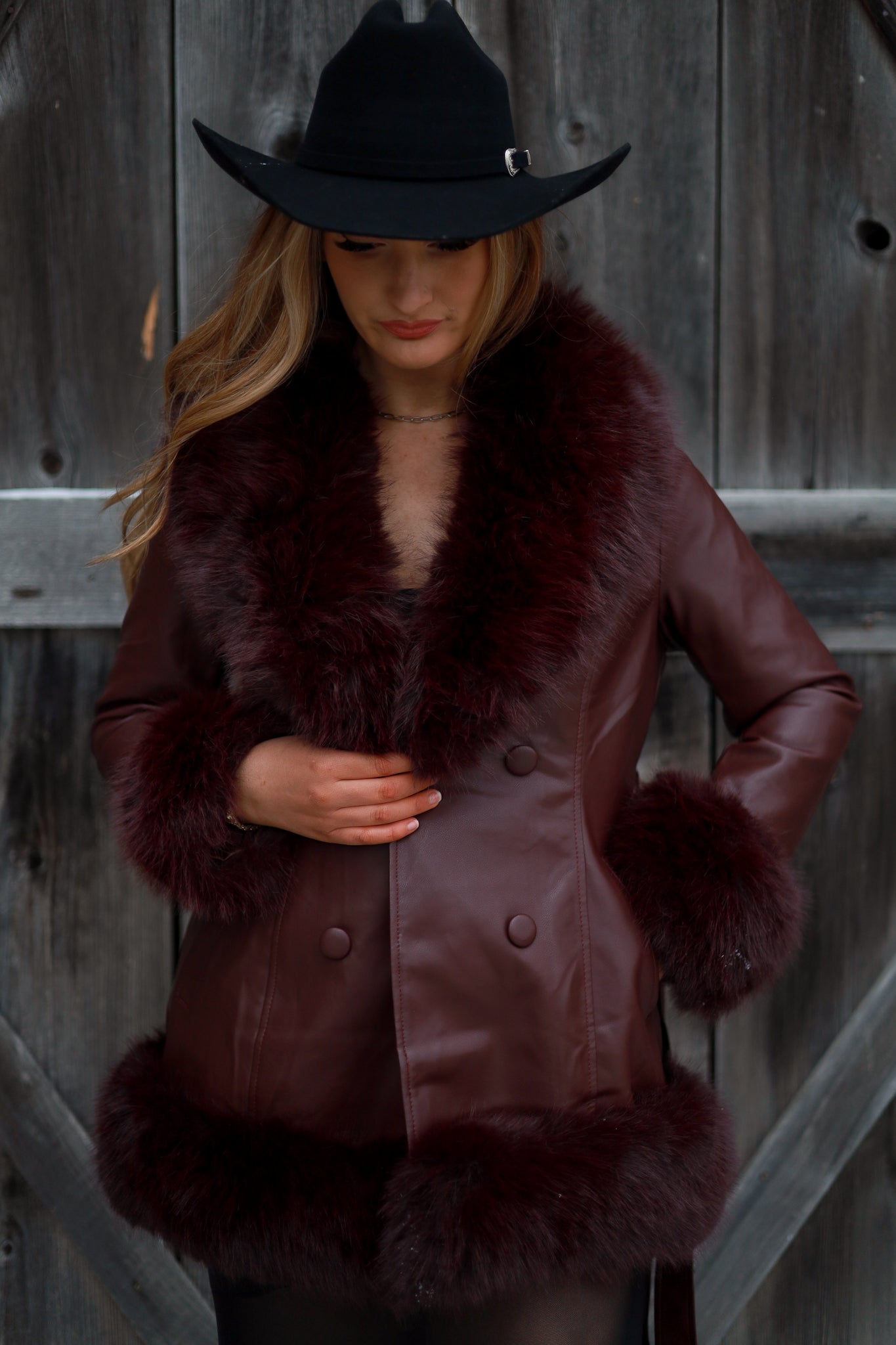 Aspen Heiress Leather Coat - Merlot