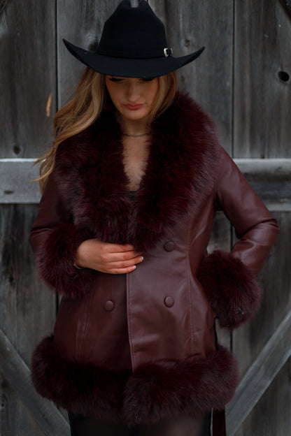 Aspen Heiress Leather Coat - Merlot