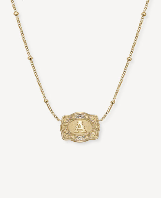 Ultra Mini Belt Buckle Necklace (Gold Initial)