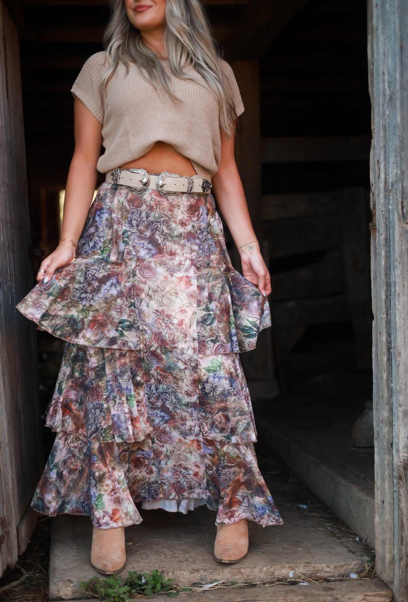 Meadowlark Blooms Tiered Maxi Skirt