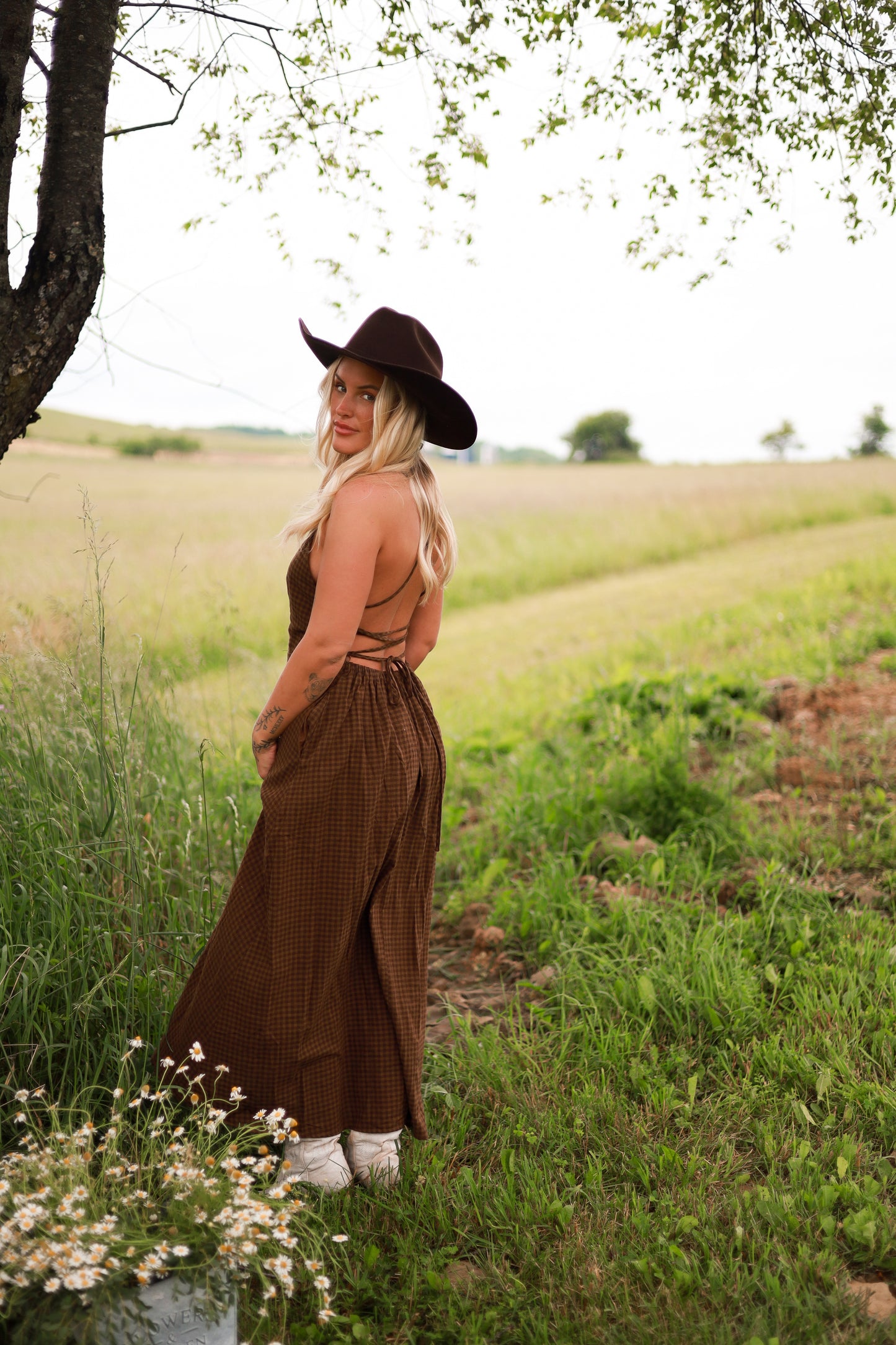 Homestead Gingham Maxi Dress - Brown
