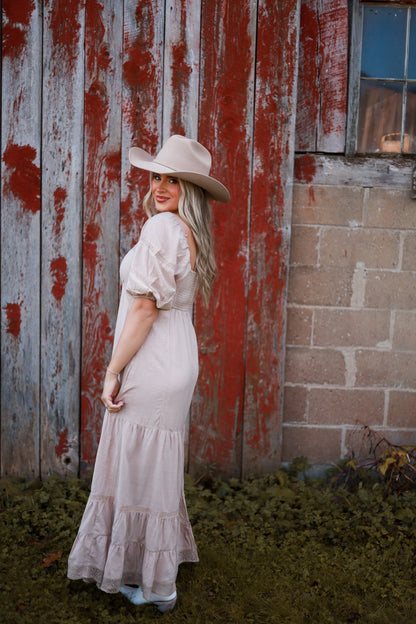 Soft Petal Lace Maxi Dress - Cream