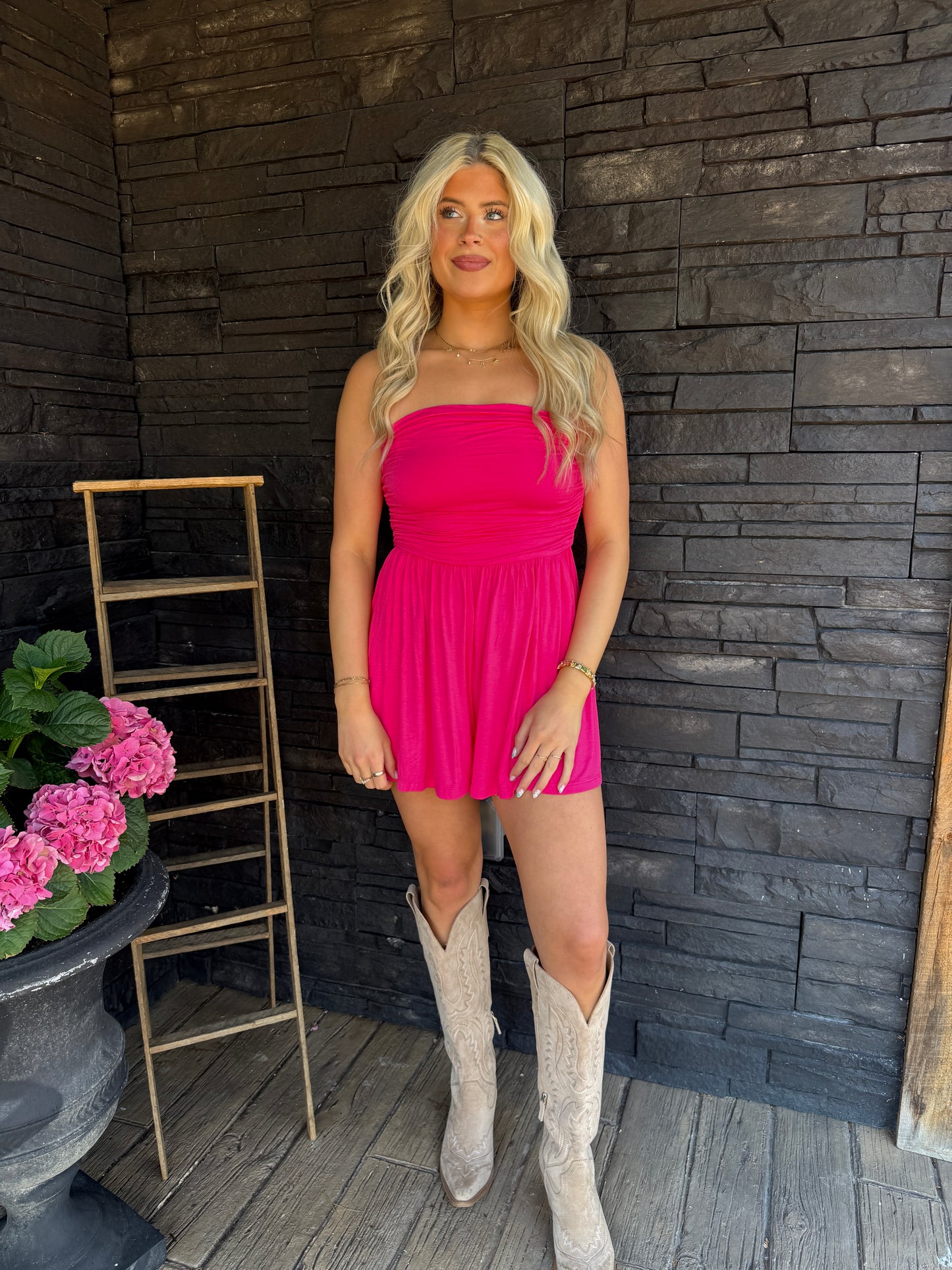 Savannah Romper - Hot Pink