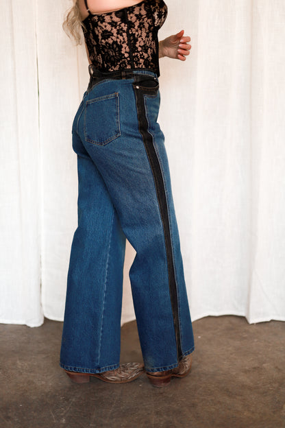 Western Two Tone Wide Leg Jeans