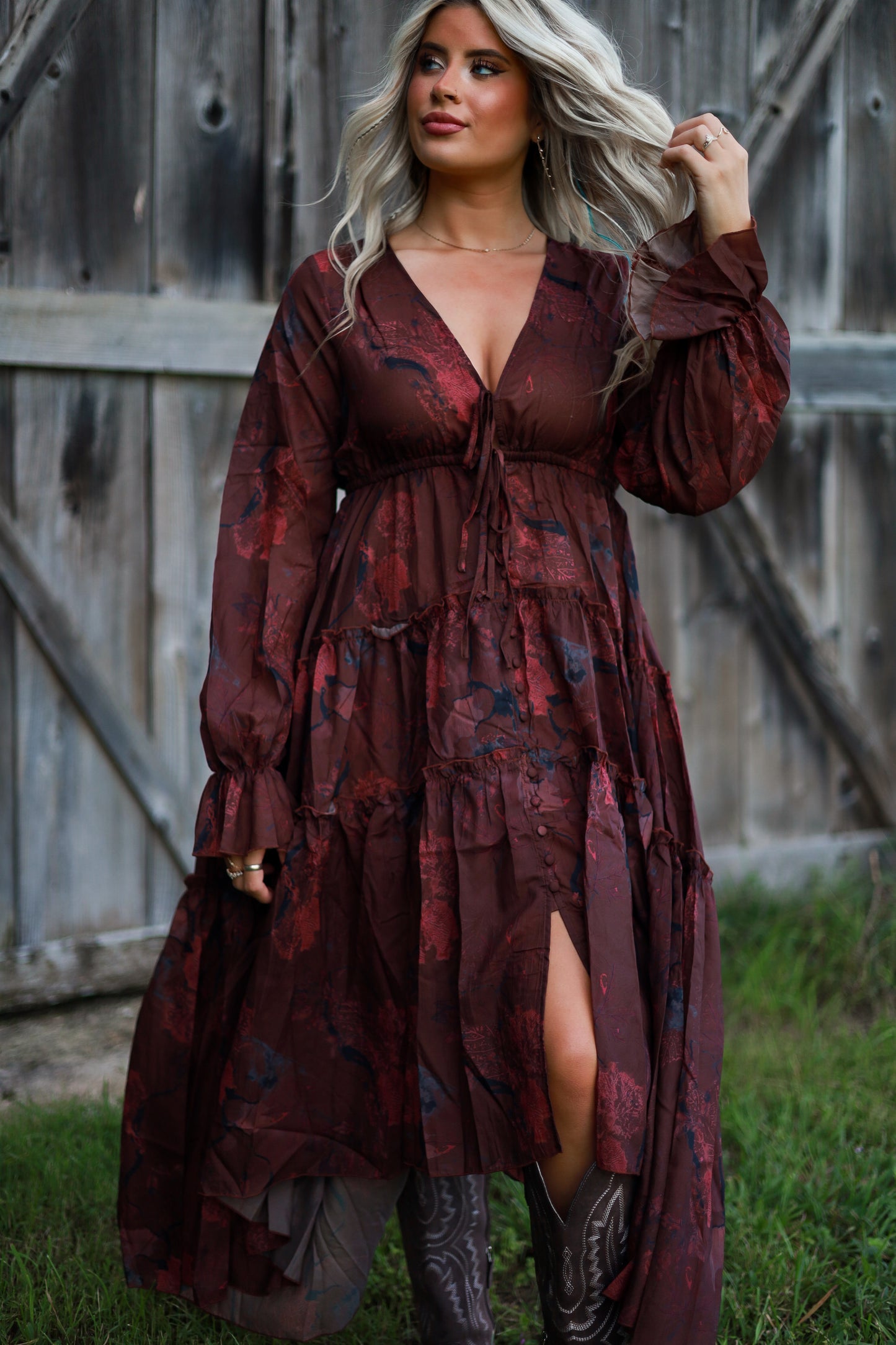 Prairie Bloom Dress - Burgundy