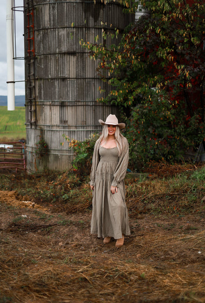 Olive Grove Peasant Maxi Dress