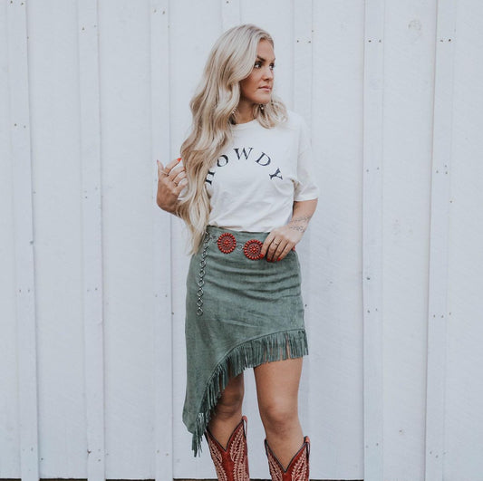 Western Fringe Skirt - Pine