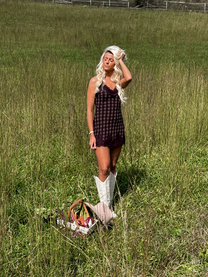 Checkered Lace Slip Dress