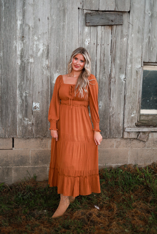 Barnwood Tiered Maxi Dress - Caramel