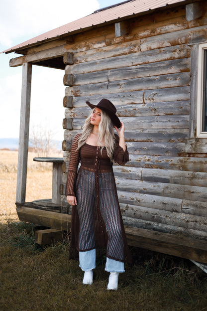 Sheer Lace Layering Midi Dress - Brown Sugar