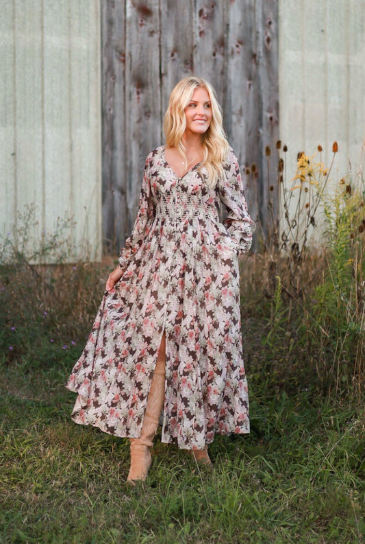 Spiced Orchard Maxi Dress - Brown