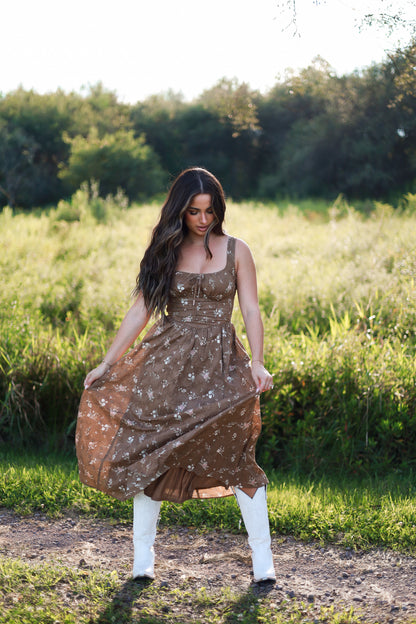 Gingerbread Floral Midi Dress