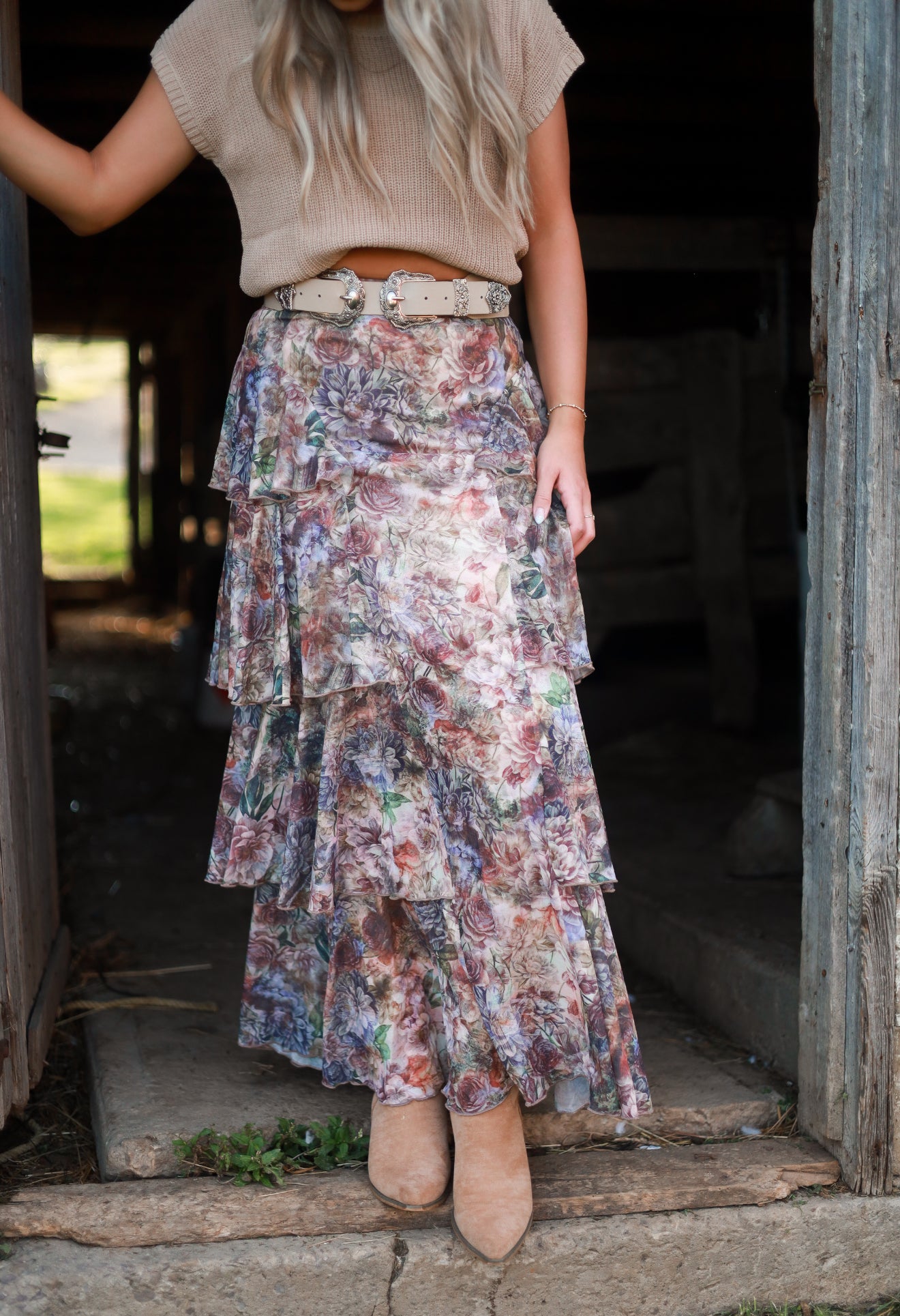 Meadowlark Blooms Tiered Maxi Skirt