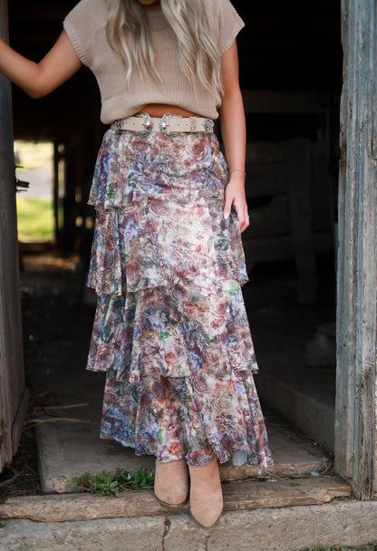Meadowlark Blooms Tiered Maxi Skirt