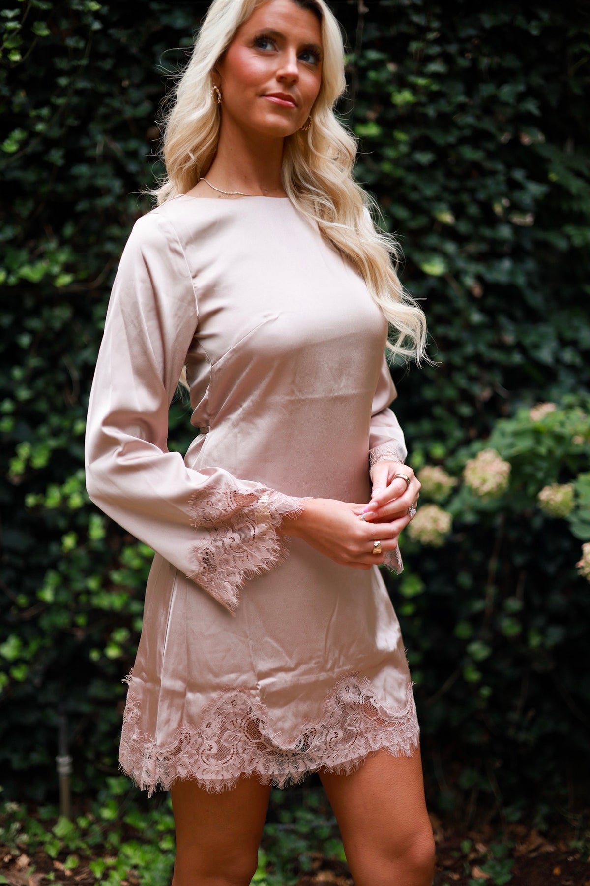 Satin & Lace Mini Dress - Cashmere
