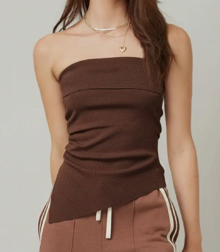 Asymmetrical Knit Top - Brown