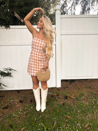 Honeybell Plaid Dress - Peach