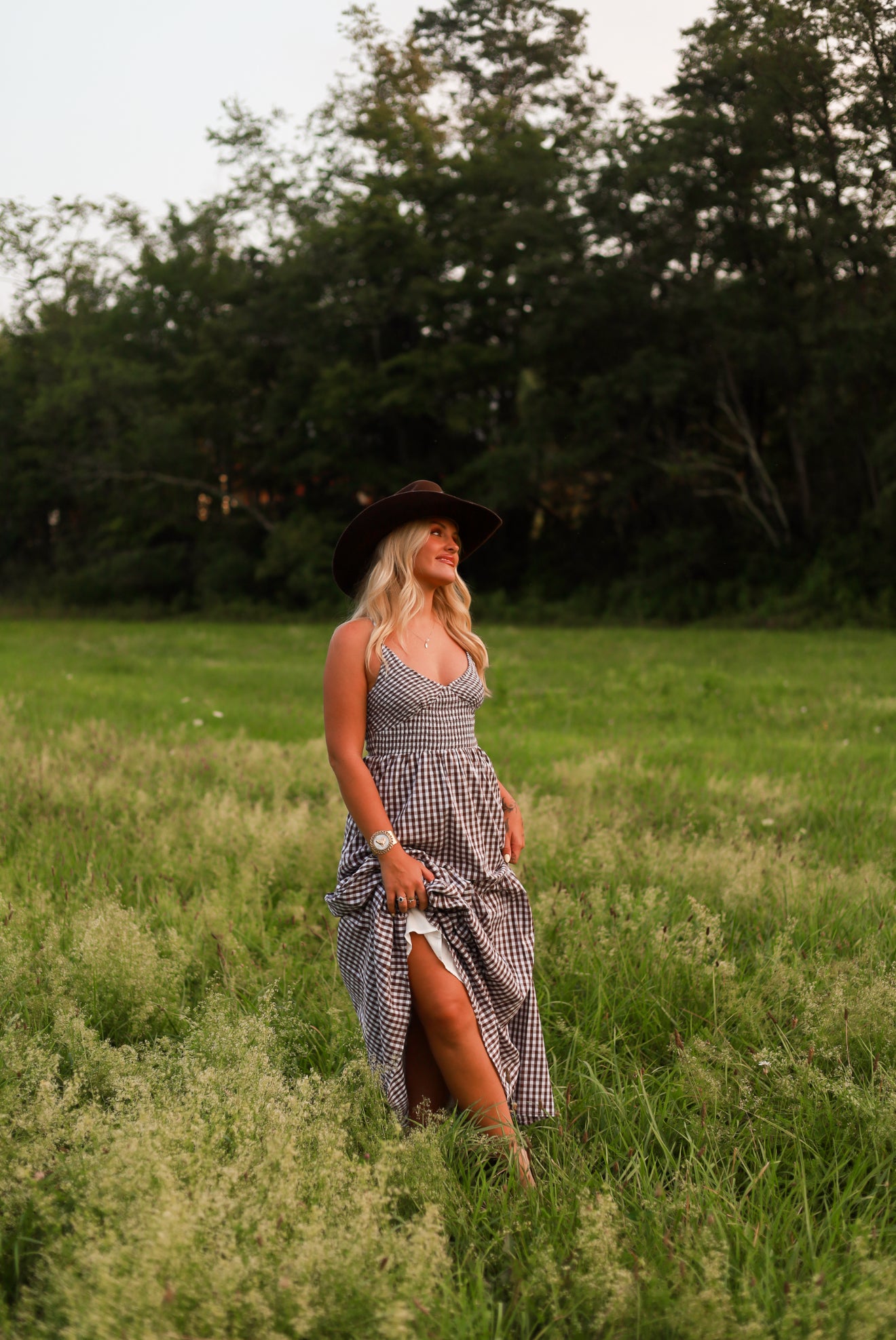 Jackson Gingham Maxi Dress - Brown