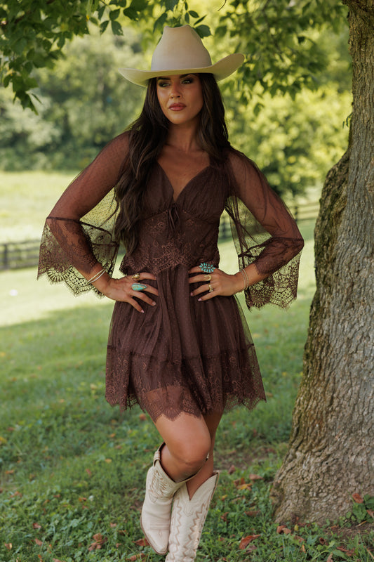 Vintage Lace Mini Dress - Truffle