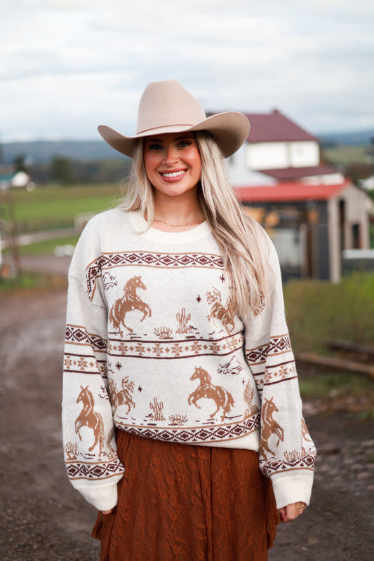 Western Scene Sweater - Cream