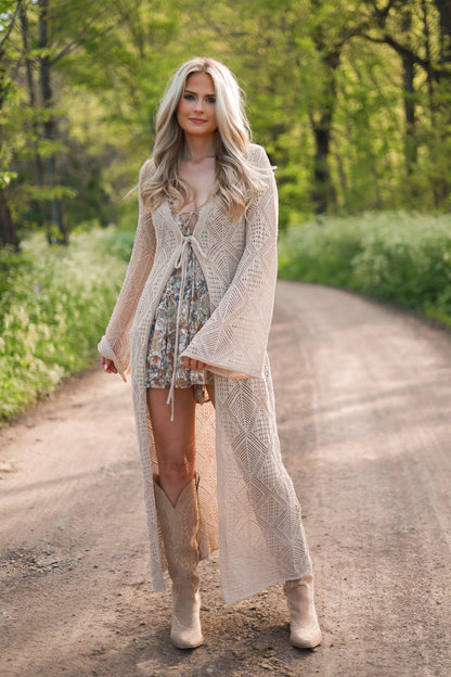 Bohemian Crochet Knit Cardigan – Oat