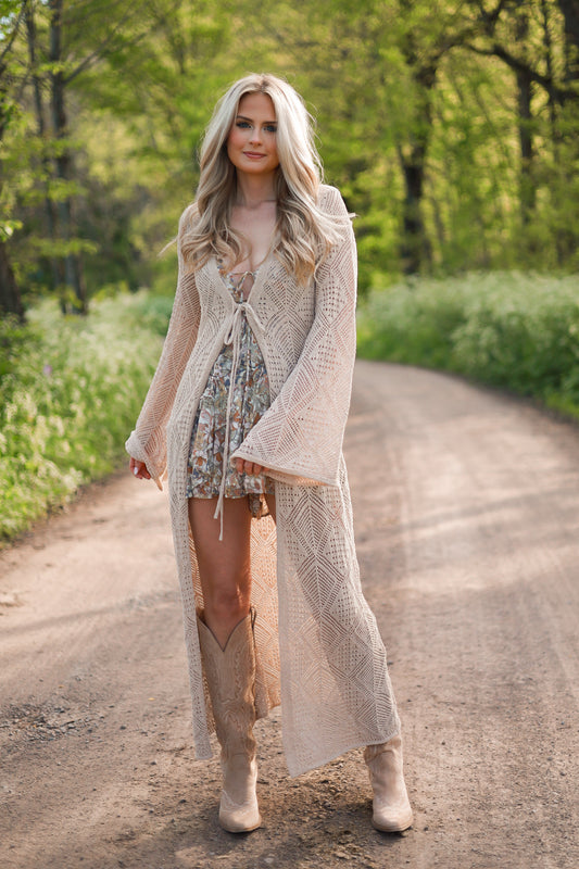 Bohemian Crochet Knit Cardigan – Oat