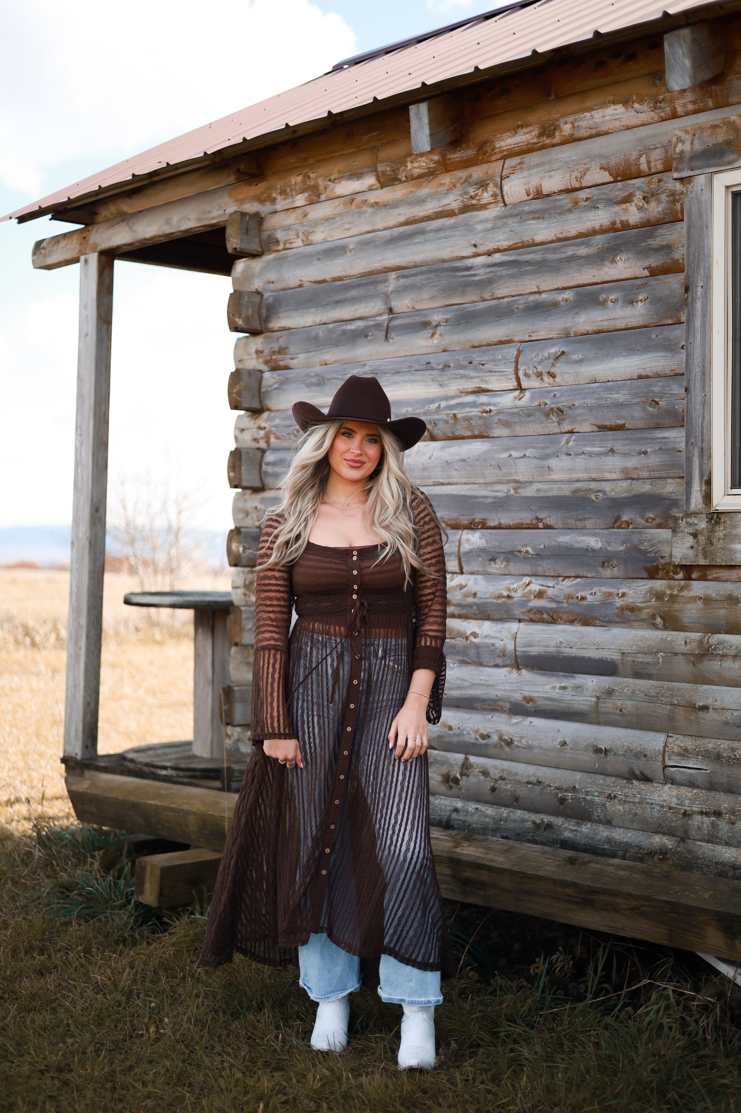 Sheer Lace Layering Midi Dress - Brown Sugar