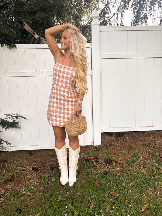 Honeybell Plaid Dress - Peach