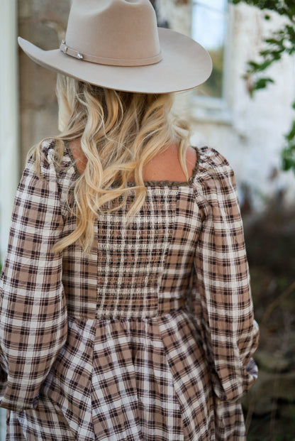 Brunette Bohème Plaid Mini Dress