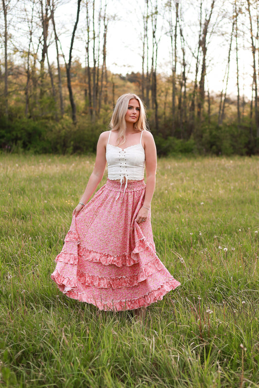 Strawberry Fleur Maxi Skirt