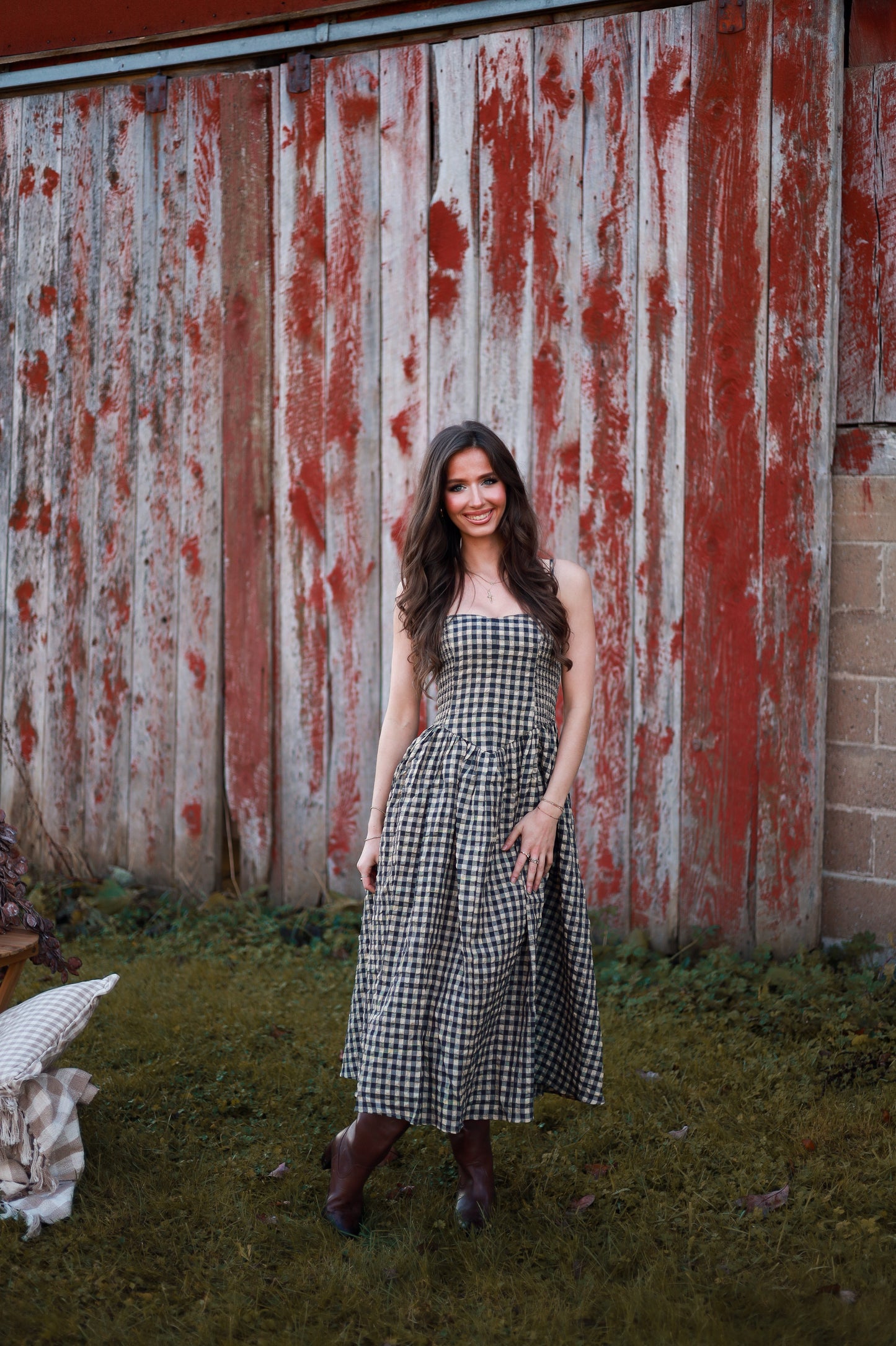 Gathering Gingham Dress