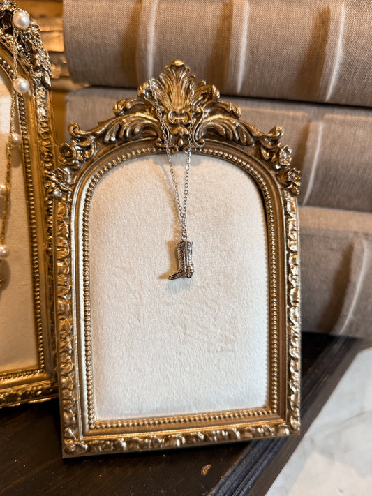 Cowboy Boot Necklace - Silver