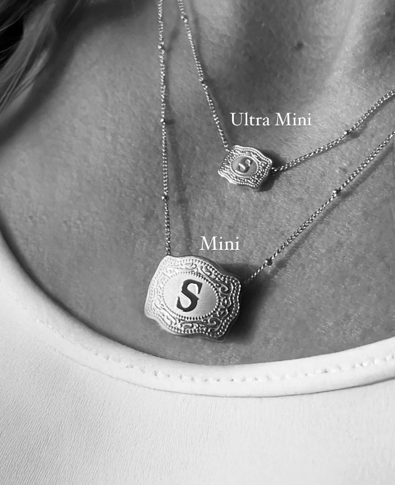 Ultra Mini Belt Buckle Necklace (Silver Initial)