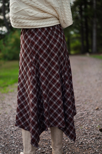 Hearthside Plaid Skirt - Maroon
