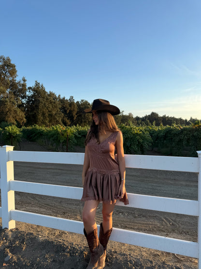 Copper Rose Lace Mini Dress