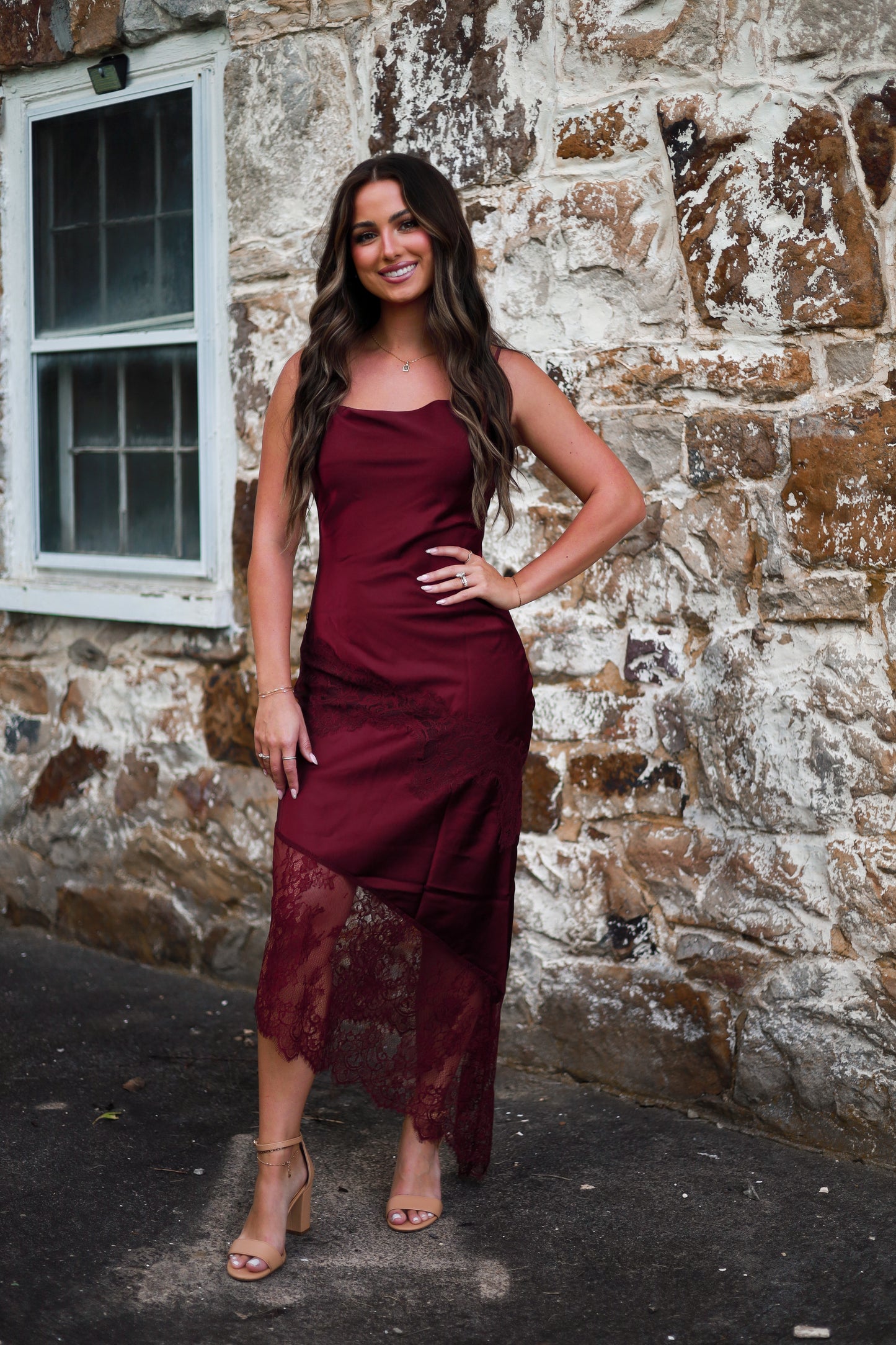 Estelle Lace Slip Dress - Burgundy