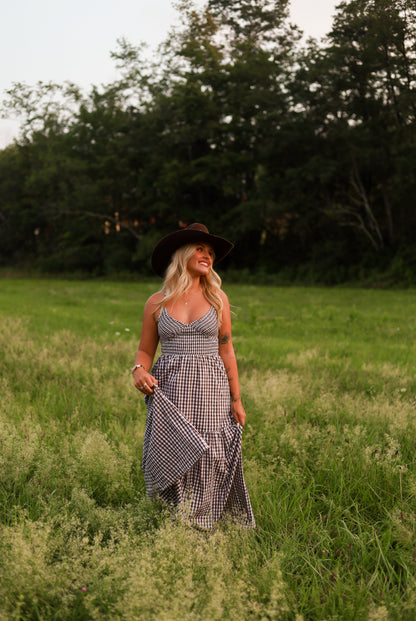 Jackson Gingham Maxi Dress - Brown