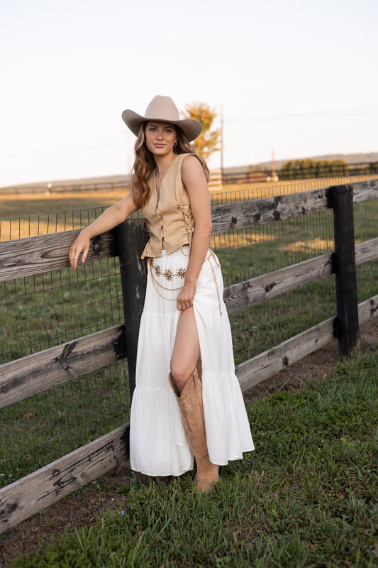 Golden Hour Lace Up Denim Vest