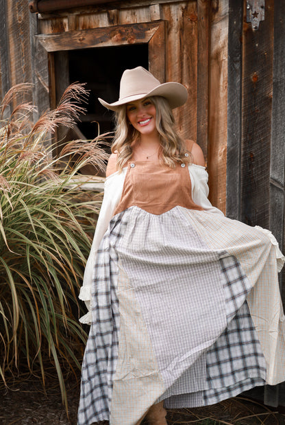 Rustic Patchwork Overall Dress