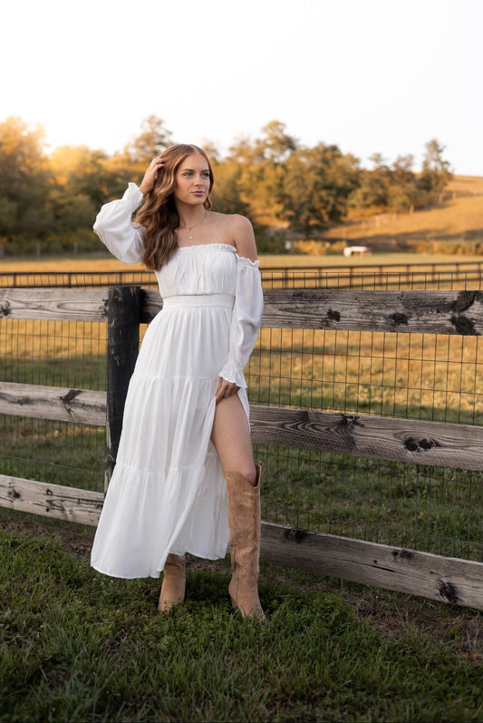 French Bohemian Maxi Dress - White